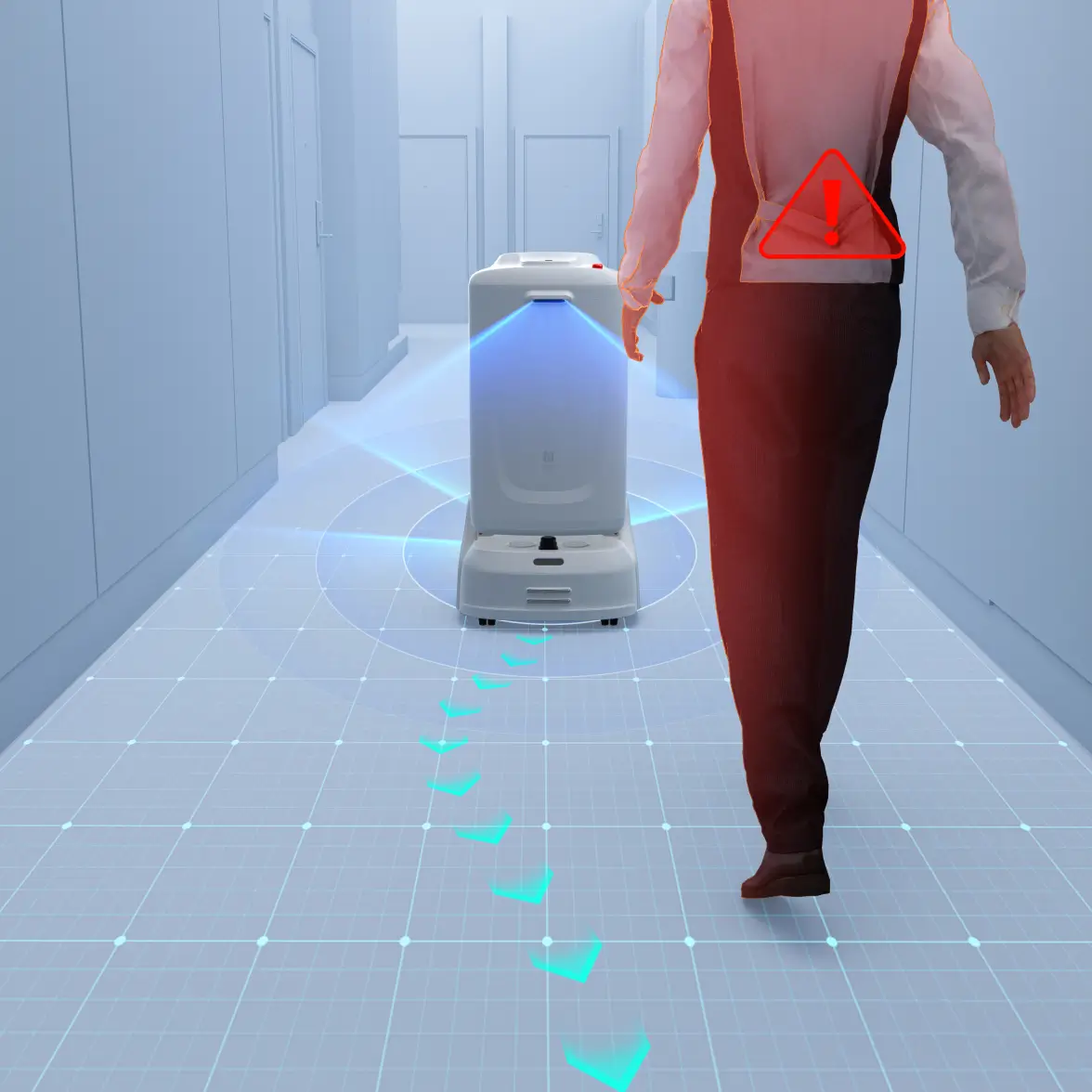 Sistema de perceção 3D do FlashBot a evitar um obstáculo